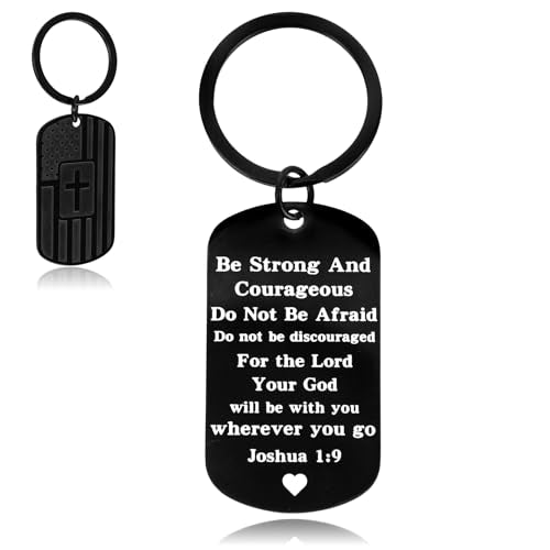 Christian Keychain for Men & Women, Bible Verse Joshua 1:9 Heart Cross Key Chain Baptism Confirmation Communion Keyrings Gifts Religious Inspirational Present