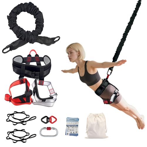 Bungee Fitness Set,CE Certified 6 Sizes(88-220 lbs)Bungee Cord Kit | 3.3ft/1M Elastic Bungee Rope w/1377 lbs MBL+Adjustable Harness+Rigging Hardware,Anti-Gravity Workout Kit for 88-220 lbs Uers - size: L 154-176 lbs