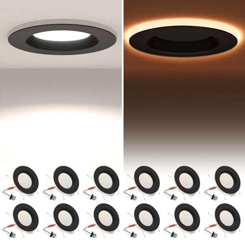 POWERASIA 12 Pack 5/6 Inch LED Metal Recessed Lighting with Night Light - color: 5CCT+NT-BK, size: 12PACK-6IN