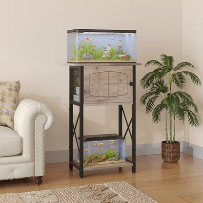 HOOBRO 10 Gallon Aquarium Stand, Fish Tank Stand with Cabinet Storage, Reptile Turtle Tank Stand with Metal Frame, 20.5" L x 11" W , 220 LBS Capacity, Greige BG28FT01 - color: Greige + Black