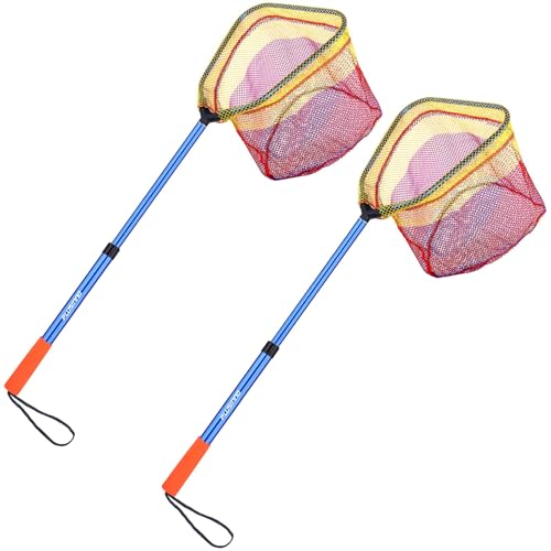 PLUSINNO Kids Fishing Net, Telescopic Lightweight Landing Net with Aluminum Pole Handle and Nylon Mesh, Catch and Release Butterfly Net for Kids Youth Outdoor - color: 2 Pack (Blue)