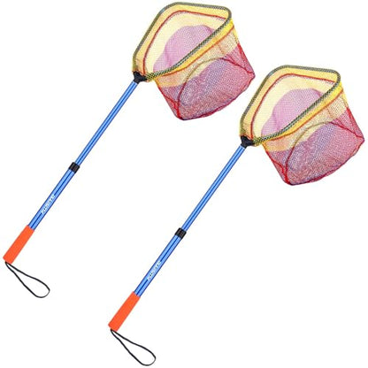 PLUSINNO Kids Fishing Net, Telescopic Lightweight Landing Net with Aluminum Pole Handle and Nylon Mesh, Catch and Release Butterfly Net for Kids Youth Outdoor - color: 2 Pack (Blue)