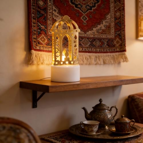 Gold Crescent Moon LED Decor Lamp, Courtyard Hollow Tabletop Light for Home Decoration, Festive Ramadan Decor, Eid Mubarak Gift, Shelf Porch Table Accent 3.07 x 1.38 Inch-4 - color: Dxd-0024