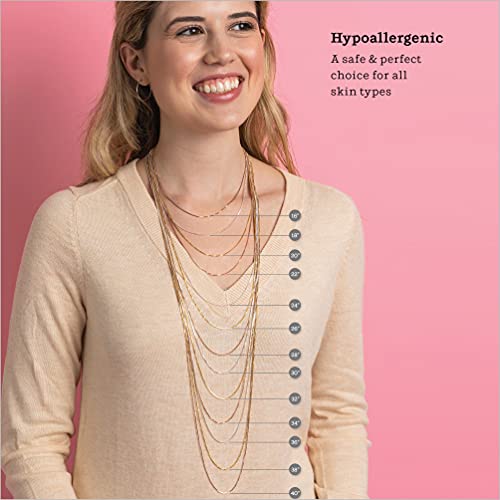 KEZEF 18K Gold Plated 925 Sterling Silver Box Chain Necklace for Women, 1mm Thin & Sturdy Italian Chain Necklace, Rose Gold & Silver Available, 15/16/18/20/22/24/30 Inch - color: Gold, size: 19 Inch