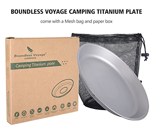 Boundless Voyage Ultralight Titanium Bowl Pan Plate Dish with Carry Bag Outdoor Camping Portable Tableware Cookware (Ti1111T (Shallow Plate)) - color: Ti1111T (Shallow Plate)