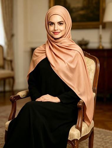 Lina & Lily Non-see-through Premium Jersey Maxi Hijab Head Scarf Wrap for Muslim Women - color: Deep Peach