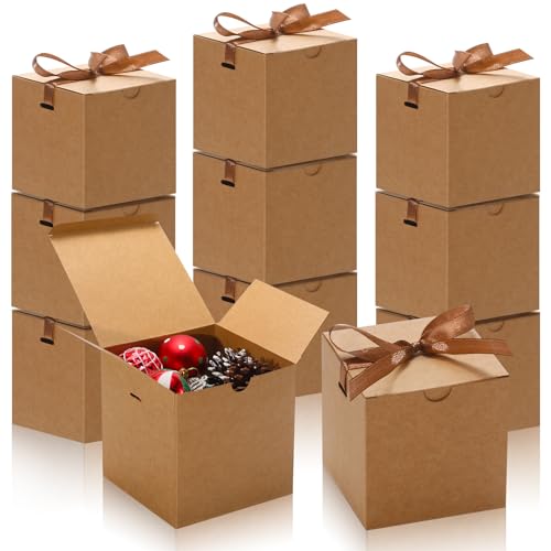 DOYIDE Small Gift Boxes, 20 Pack 5x5x5 Inch Brown Elegant Paper Boxes with Ribbons, Crafting, Christmas Gift Box Wedding Party Favor, Cupcake, Candy, Bridesmaids Proposal Box - color: Brown, size: 5x5x5inch(Pack of 20)