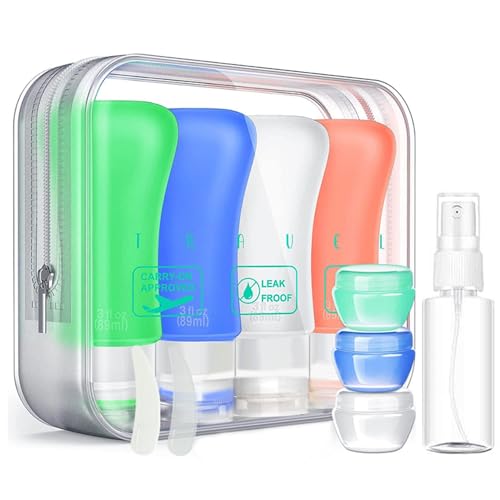 14 Pack Silicone Travel Bottles Set, Leak Proof Travel Size Containers, Perfect For Personal Travel (Green) - color: Green