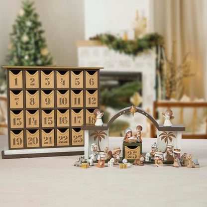 Precious Moments Countdown to Christmas Advent Calendar with Storybook – Wood/Resin Holiday Set with Figurines – 251438 - style: Nativity Countdown Advent Calendar
