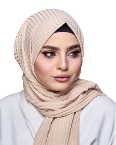 Instant Hijab For Women | Head Wrap100% Cotton Rib Headscarf | Easy to Wear Hijabs with Metal Pin - color: Off-white