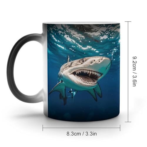 Cool Ocean Fish Coffee Mug Heat Sensitive Discoloration Ceramic Cup Personalized Color Changing Coffee Cups Unique Cup Gift for Family Friends Birthday Aniversary