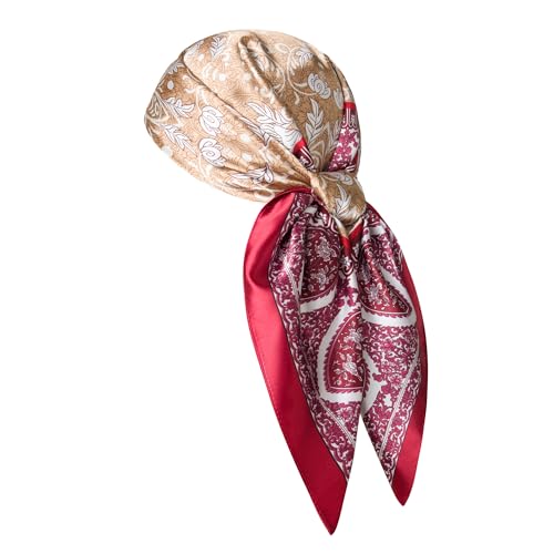 Silk-Feel 35x35 Satin Hair Scarf | Multi-Way Head Wrap for Sleep, Style & Hijab | Gift-Ready Fashion Scarf for Women - color: Red-totem