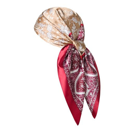 Silk-Feel 35x35 Satin Hair Scarf | Multi-Way Head Wrap for Sleep, Style & Hijab | Gift-Ready Fashion Scarf for Women - color: Red-totem