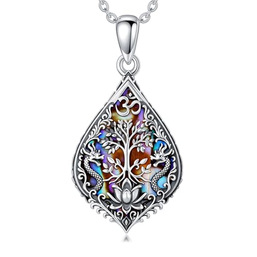 PROESS 925 Sterling Silver Hamsa/Allah Necklace Evil Eye Amulet Jewelry Gifts for Men Women - style: tree of life OM