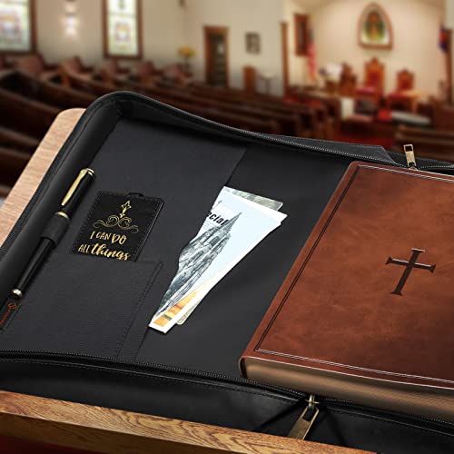 FINPAC Large Classic Bible Cover Vegan Leather Carrying Book Case Church Bag Bible Protective with Handle, Gift for Men, Women, Father, Mother, Friends, Black w/Hot Stamping - color: Black and Brown