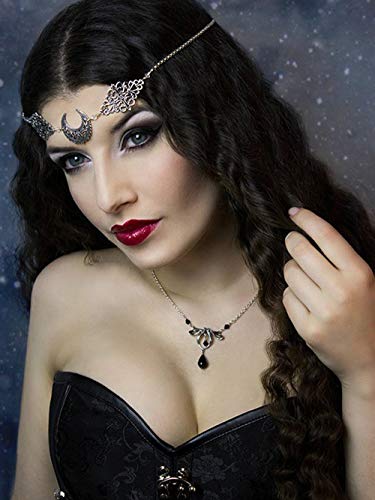 Doubnine Crescent Moon Boho Head Chain Pendant Gothic Forehead Headpiece Headband Retro Hair Accessories Wedding Head Dress for Women Bride Women - color: clear beads