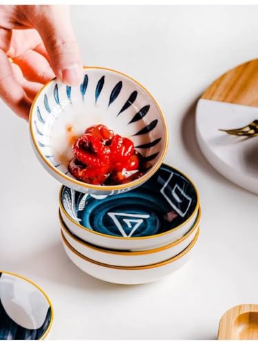 4 Pack 3 oz Small Soy Sauce Dish Ceramic Dipping Sauce Bowls | Japanese Style/Cute/Mini Dipping Bowls for Sushi,Side Dish,Ketchup,Dips,Condiment,Snack/BBQ Party/Stackable - color: Japanese Blue