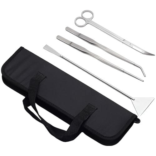 4 Pcs Aquarium Plant Tool Set, Stainless Steel Aquascaping Tools Kit, Aquarium Aquascape Tools with Canvas Bag, Includes Tweezers Scissors Spatula, for Fish Tank Plant