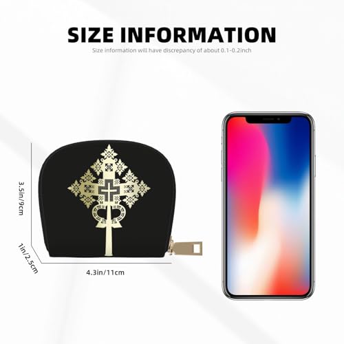 Ethiopian Cross RFID Blocking Semi Circle Card Holder PU Leather Zipper Wallet Pouch Keychain Bag for Women Men, Slim Small Credit Card Case Organizer with 12 Slots - color: Ethiopian Cross3