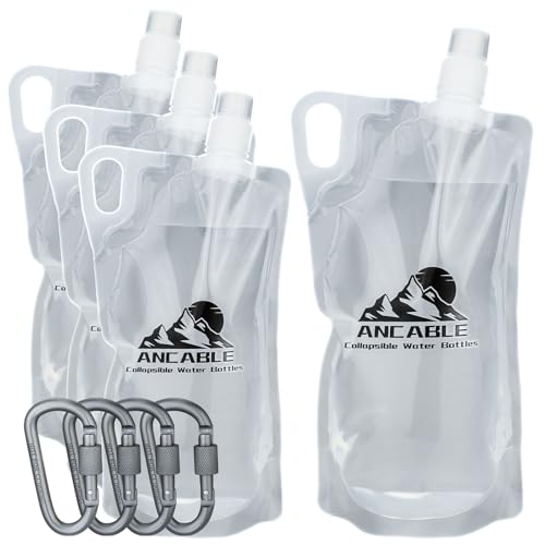 Ancable 1L Hiking Collapsible Water Bottles, 4-Pack 33OZ BPA-Free Foldable Backpacking Water Bottle for Travel Camping Hiking - style: 33oz - 4pcs