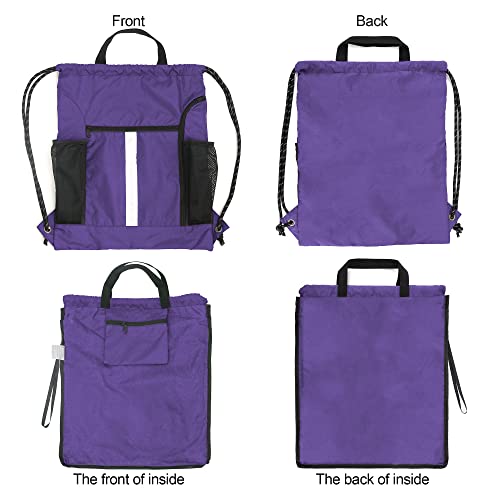 BeeGreen Purple String Bag Sack Gym Backpack with Shoe Compartment and Two Water Bottle Holder for Men Women Lightweight Durable Drawstring Cinch Sackpack - color: Purple, style: Drawstring With Shoe Compartment