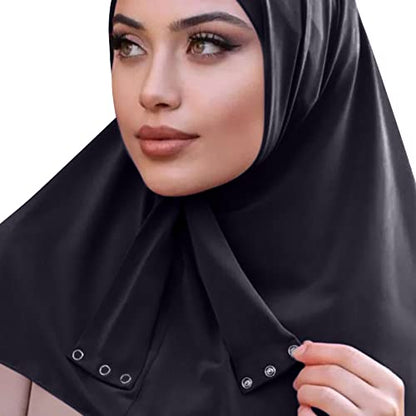 AIBEARTY Women Fashion Instant Muslim Turban Hijab with Snap Fastener Breathable Headscarf Bonnet Cap Turban Hat Shawl - color: Modal Black-3 Buttons