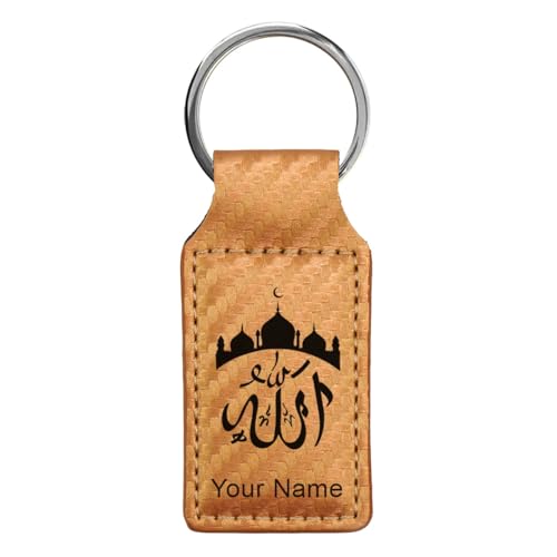 LaserGram Rectangle Keychain, Allah 2, Personalized Engraving Included (Carbon Fiber Bronze) - color: Carbon Fiber Bronze
