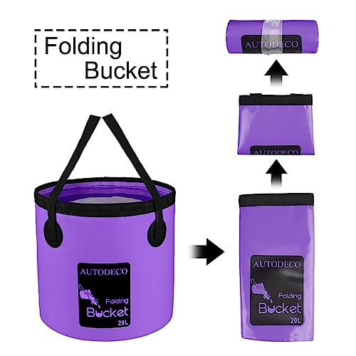 Collapsible Bucket 5 Gallon Container Folding Water Bucket Portable Wash Basin 20L - color: Purple