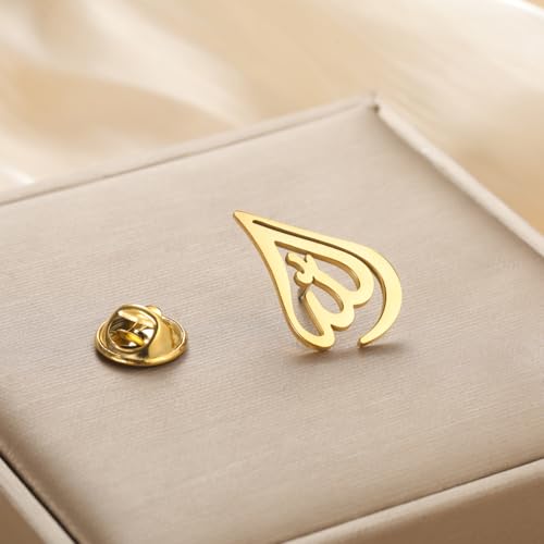 Dreamtimes Islamic Allah Ayatul Kursi Stainless Steel Brooch Pin for Men- Elegant Hijab Pin Muslim Women Jewelry Durable Quran Pendant for Prayer Gift for Eid & Ramadan - color: Gold-1