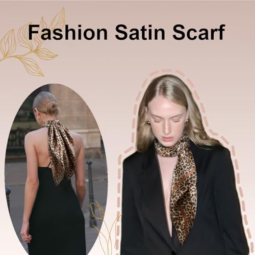 AKTVSHOW Head Scarf for Women Like Silk Square Hair Scarves, Scarf Bandanas for Women 35 Inches - color: Black/Beige/Leopard Print