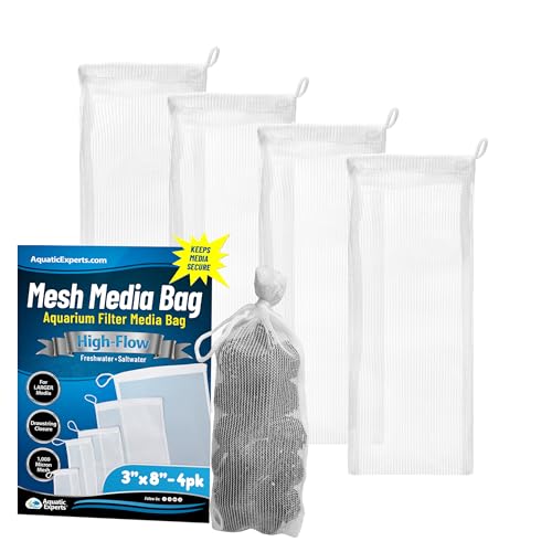 Aquatic Experts High Flow Filter Media Bag - Durable Filter Bags for Fish Tank, Secure Aquarium Media Bag with Drawstring, Media Bags for Aquarium and Pond, High Flow (White), 3” x 8” - 4 Pack - size: 3” x 8” – 4 pack