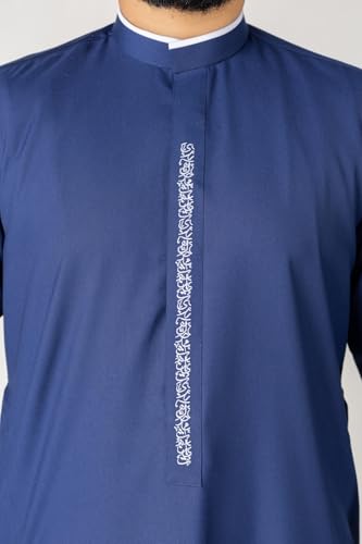 Thobe for Men - Embroidery Long Sleeves Kaftan - Mens Long Gown Thawb Jubba - color: Mission, size: 58L