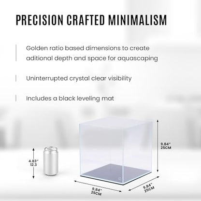 Ultum Nature Systems Ultra Clear Rimless Aquarium - Low Iron Glass Fish Tank with 45° Mitered Edges, 5mm-12mm Thick, Leveling Mat Included (25C, Cube, 4 Gallon) - size: [25C] - 4 Gal - 9.84 x 9.84 x 9.84 in