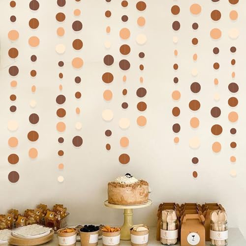 Ombre Brown Party Decorations Polka Dots Garlands Cream Tan Brown Boho Hanging Paper Circle Dots Streamer for Neutral Rustic Cowboy Western Teddy Bear Birthday Wedding Woodland Party Decor - color: Gradient Brown