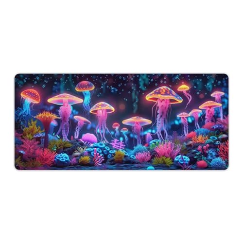 KeKee Glowing Colorful Sea Aquarium Neon Large Mouse Pad Gaming Mousepad Desk Pad for Keyboard and Mouse Mat Non-Slip Base 40x90cm, Style - size: 40x90cm