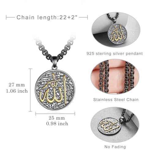 Allah Necklace for Men 925 Sterling Silver Islamic Jewelry Muslim Jewelry Gifts for Men Women