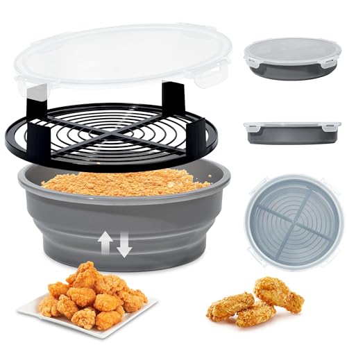 Collapsible Batter Bowl - Breading Bowl Shaker with Lid, Gray - color: Gray