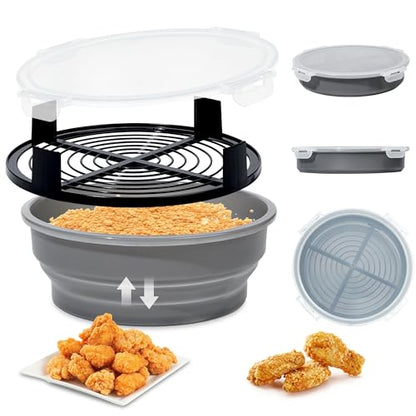 Collapsible Batter Bowl - Breading Bowl Shaker with Lid, Gray - color: Gray