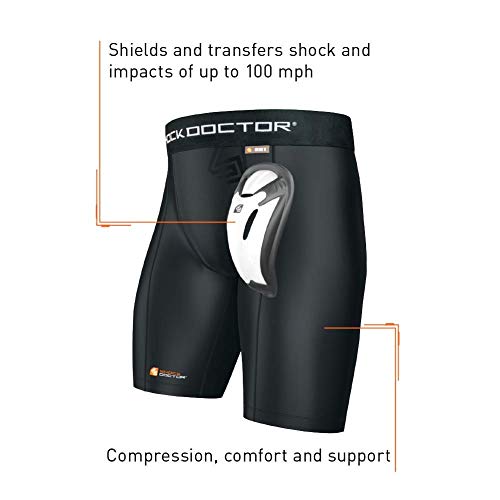 Shock Doctor Compression Shorts Men, Protective Bio-Flex Cup, Moisture-Wicking, Vented Protection. Adult Men Sizes. - size: Large