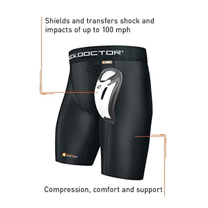Shock Doctor Compression Shorts Men, Protective Bio-Flex Cup, Moisture-Wicking, Vented Protection. Adult Men Sizes. - size: Large