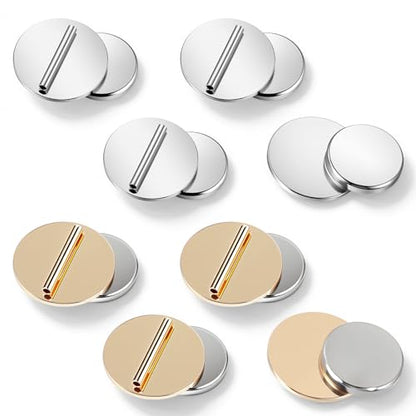 8 Pairs Magnetic Pin Backs - Invisible Metal Backs for Thin Fabric Strong Magnetic Brooch Converter for Hijab, Shawl, Scarf, Enamel Pins, and Clothes (4 Gold, 4 Silver)