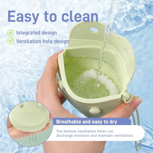 2 Pack Travel Retainer Aligner Holder Case with Vent Holes Lanyard, Silicone Dental Night Guard Case Cute, Brace Dentures Sport Mouthguard Container Storage for Women, Men (Blue & Green) - color: Blue & Green