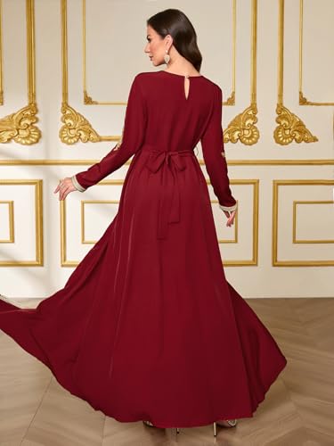 Elegant Muslim Dress Traditional Islamic Attire Maxi Robe Eid Prayer Gown - color: Red, size: Small