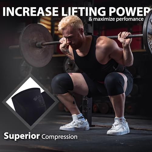 Beast Power Gear Neoprene Compression Knee Sleeves 7MM (Pair) Enhanced Knee Support in Squats Powerlifting Weightlifting and Wrestling – Unisex - color: Black/Black, size: Medium