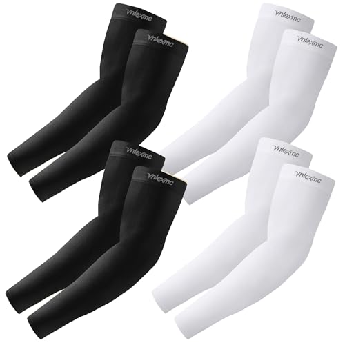 4 Pairs Arm Sleeves to Cover Arms for Men & Women,UV Sun Protection,Cooling Sports Compression,Tattoo Cover Up Sleeve - color: 2 Black+2 White