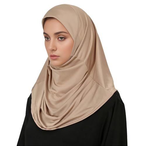 Ready to Wear Hijab for Women Instant Hijab Soft Muslim Scarf for Prayer Islamic Clothes Jersey Abaya - color: Khaki