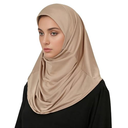 Ready to Wear Hijab for Women Instant Hijab Soft Muslim Scarf for Prayer Islamic Clothes Jersey Abaya - color: Khaki