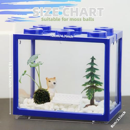 Small Sea Monkey Tank, Stackable Mini Betta Fish Tank Tinny Aquarium Kit with Aquarium Gravel, Moss Ball Tank Shrimp Tank 0.27 Gallon Acrylic Cube Fish Bowl for Shrimp Snails - color: Blue