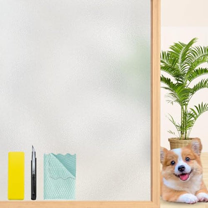Frosted Glass Window Privacy Film Decorative, Static Cling Bathroom Window Frosting Film Day and Night Windows Cling Home Glass Door Cover, 17.5 inch x 78.7 inch | Static Cling Window Frosted Film,Day and Night Privacy Windows Cover for Glass Door,Garage,