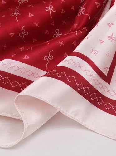 Satin Hijab Scarf for Women, Silk-Feeling Muslim Headscarf, Digital Bow Letter Print Head Wrap Shawl for Summer - color: Mlp004-red